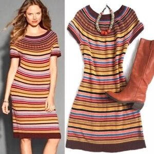 Tommy Hilfiger Fair Isle Alpaca Wool Blend Striped Short Sleeve Sweater Dress XL